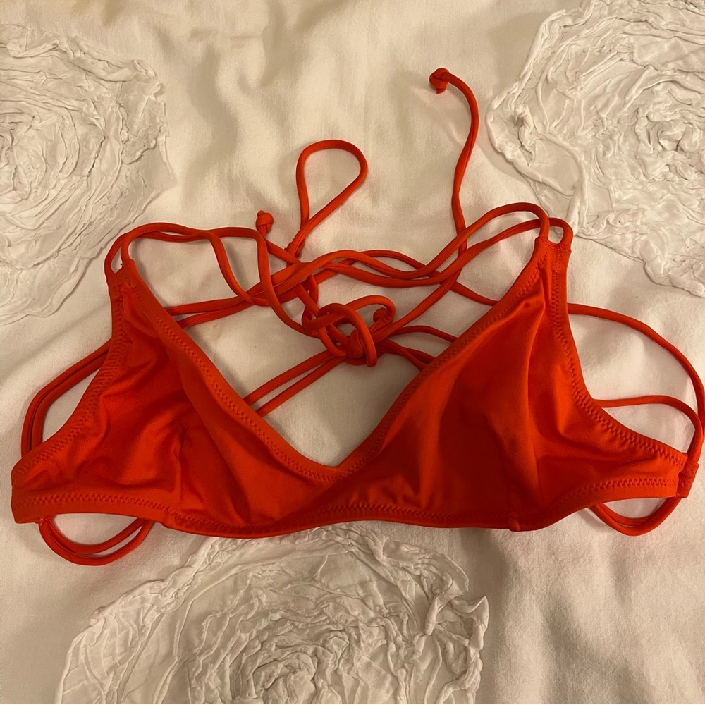 JCrew Playa Orange Red Bikini Top Crisscross Tie Back
